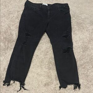 Abercrombie & Fitch Women’s Mid Rise Super Skinny Ankle Black Distressed Jeans